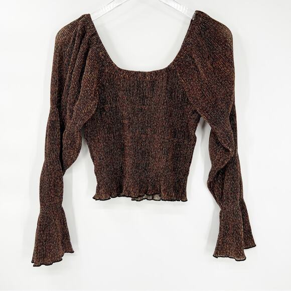 Anthropologie Metallic Square Neck Puff Sleeve Smocked Top S - Picture 3 of 7